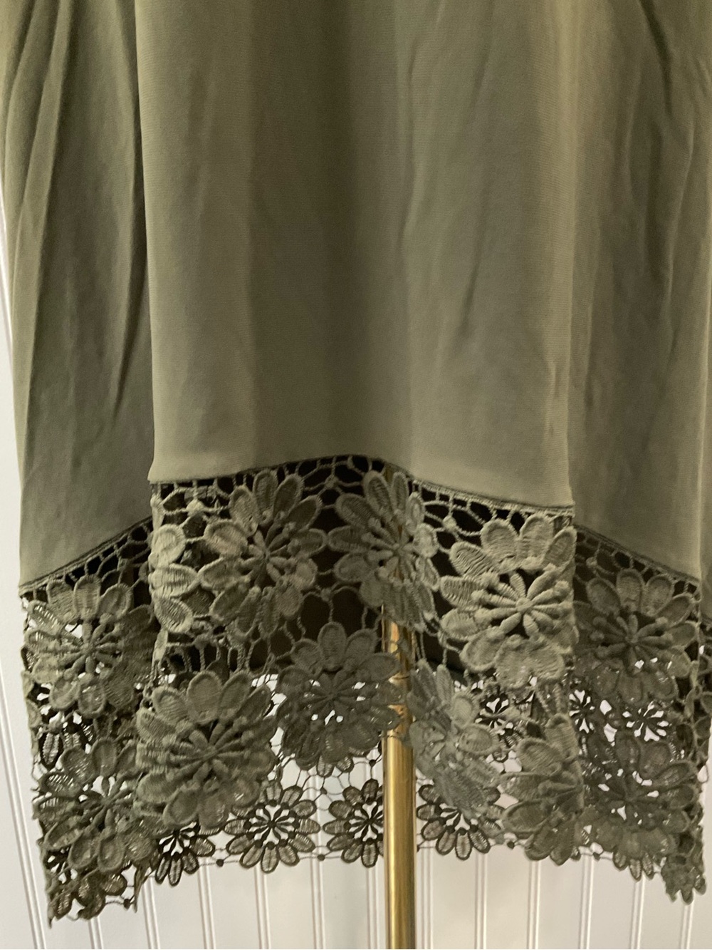 Nina Leonard Olive Green Miracle Matte Jersey Lace Hem Midi Dress S - Picture 5 of 7